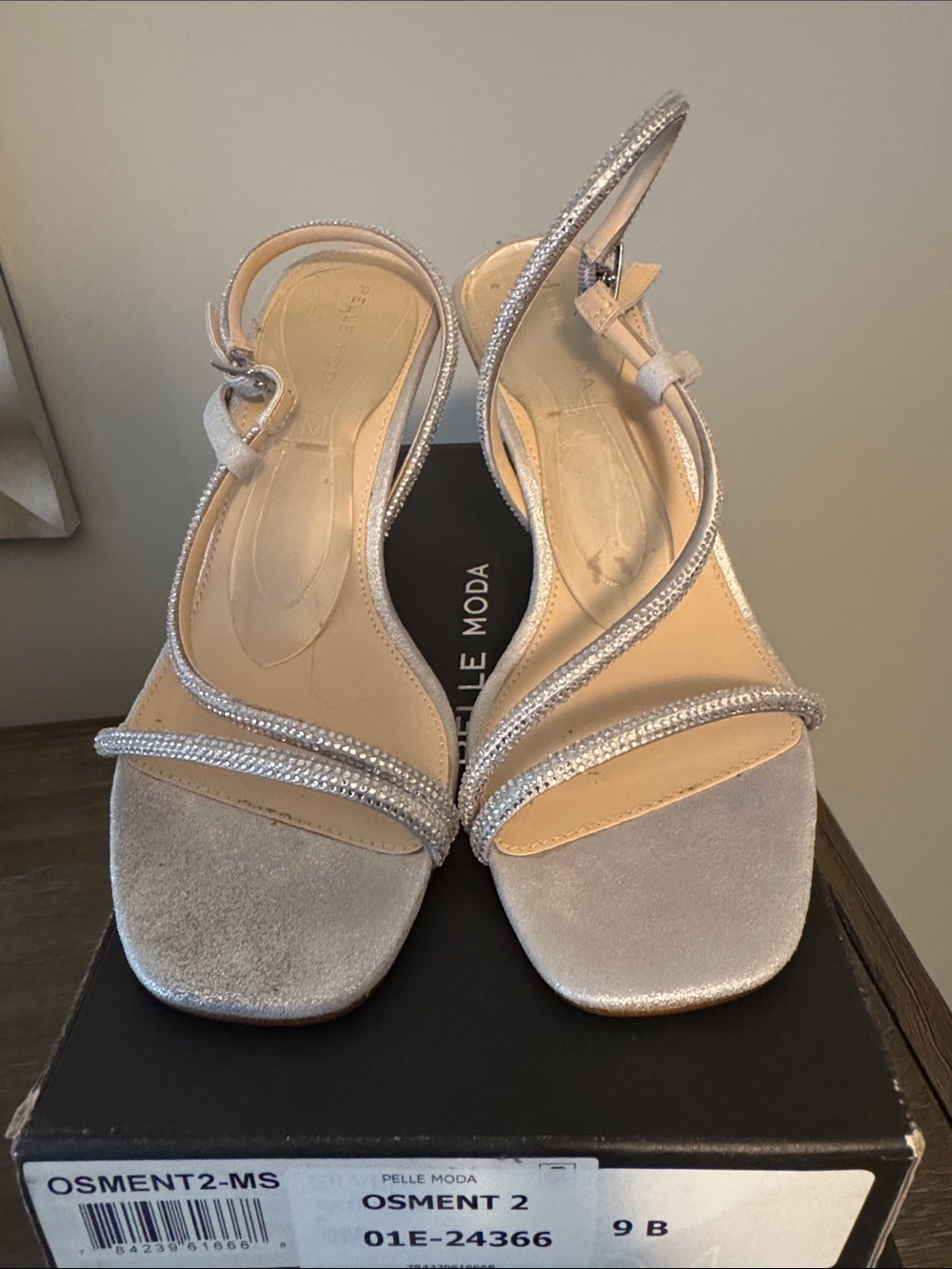 Pelle Moda Silver Crystal-Strap Slingback Heels